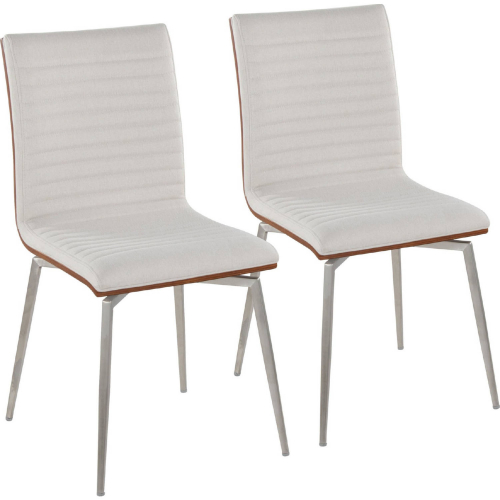 Mason Swivel Dining Accent Chair in Stainless Steel, Walnut Wood, & Cream Fabric (Set of 2)